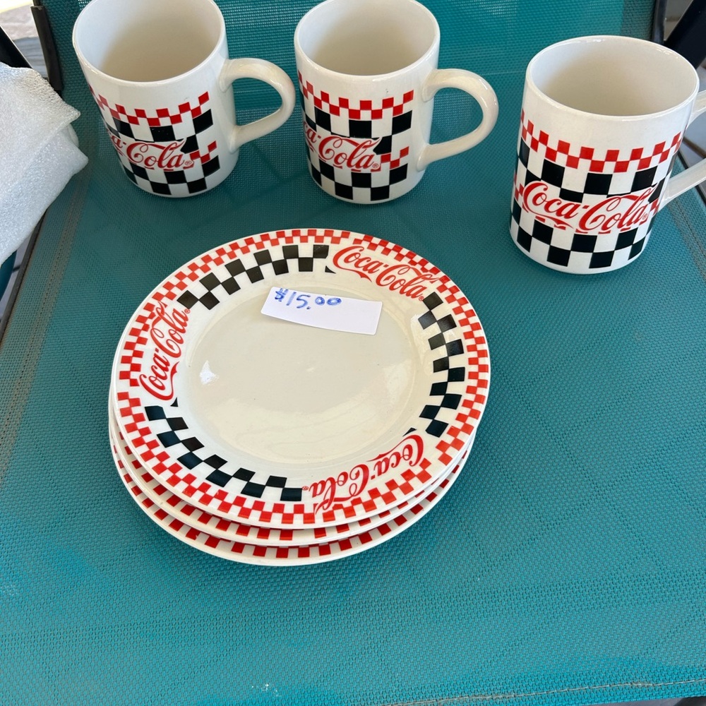 Coca Cola Red, Black & White Checkerboard Dinnerware Set